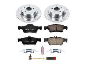 ES#3157186 - K5320 - Power Stop Z23 Evolution Sport Rear Brake Kit (300mm) - A specialized rear-axle performance upgrade package featuring precision cross-drilled & slotted zinc-plated rotors, low-dust carbon-fiber ceramic pads, and replacement electronic wear sensors. - Power Stop - Mercedes Benz