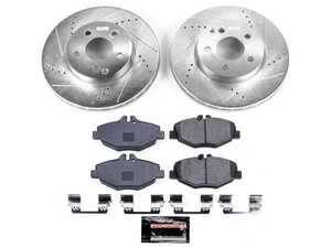 ES#3989961 - K5326 - Power Stop Z23 Evolution Sport Front Brake Kit (295mm) - A premium front-axle performance upgrade package featuring precision cross-drilled & slotted zinc-plated rotors, low-dust carbon-fiber ceramic road pads, and matching electronic wear sensors. - Power Stop - Mercedes Benz