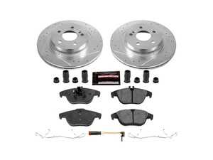 ES#3989970 - K5626 - Power Stop Z23 Evolution Sport Rear Brake Kit (300mm/Vented) - A premium rear-axle performance upgrade package featuring precision cross-drilled & slotted zinc-plated rotors, low-dust carbon-fiber ceramic road pads, and a matching electronic wear sensor. - Power Stop - Mercedes Benz