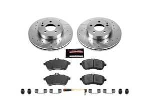 ES#3990011 - K5790 - Power Stop Z23 Evolution Sport Front Brake Kit (295mm) - A premium front-axle performance upgrade package featuring precision cross-drilled & slotted zinc-plated rotors, low-dust carbon-fiber ceramic road pads, and a replacement electronic wear sensor. - Power Stop - Mercedes Benz
