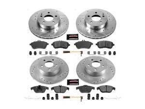 ES#3990012 - K5791 - Power Stop Z23 Evolution Sport Front & Rear Brake Kit (295mm/300mm) - A premium 4-wheel performance upgrade package featuring precision cross-drilled & slotted zinc-plated rotors, low-dust carbon-fiber ceramic pads, and a complete replacement set of electronic wear sensors. - Power Stop - Mercedes Benz