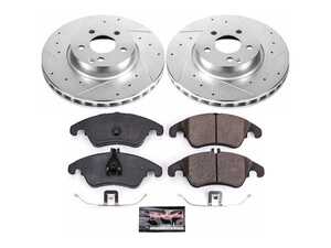 ES#3990013 - K5792 - Power Stop Z23 Evolution Sport Front Brake Kit (322mm) - A premium front-axle performance upgrade package featuring precision cross-drilled & slotted zinc-plated rotors, low-dust carbon-fiber ceramic road pads, and a matching electronic wear sensor. - Power Stop - Mercedes Benz
