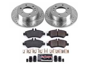 ES#3990109 - K6197 - Power Stop Z23 Evolution Sport Rear Brake Kit (298mm / Solid) - A premium rear-axle performance upgrade package featuring precision cross-drilled & slotted zinc-plated rotors, low-dust carbon-fiber ceramic road pads, and matching electronic wear sensors. - Power Stop - Mercedes Benz