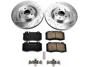 ES#4675349 - K6205 - Power Stop Z23 Evolution Sport Front Brake Kit (345mm) - A high-performance front axle upgrade featuring precision cross-drilled & slotted performance rotors, low-dust carbon-fiber ceramic pads, and replacement electronic wear sensors. - Power Stop - Mercedes Benz