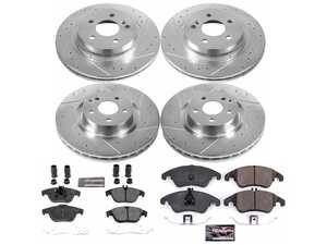 ES#3990113 - K6206 - Power Stop Z23 Evolution Sport Front & Rear Brake Kit (344mm/300mm) - A premium complete 4-wheel performance upgrade package featuring precision cross-drilled & slotted zinc-plated rotors, low-dust carbon-fiber ceramic road pads, and matching electronic wear sensors. - Power Stop - Mercedes Benz