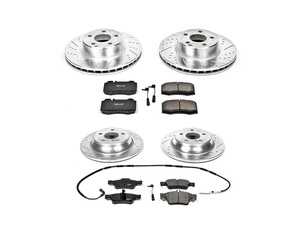 ES#3157545 - K6229 - Power Stop Z23 Evolution Sport Front & Rear Brake Kit (312mm/300mm) - A premium 4-wheel performance upgrade package featuring precision cross-drilled & slotted zinc-plated rotors, low-dust carbon-fiber ceramic pads, and a complete matching layout of replacement electronic wear sensors. - Power Stop - Mercedes Benz