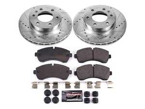 ES#3990119 - K6234 - Power Stop Z23 Evolution Sport Front Brake Kit (300mm) - A premium front-axle performance upgrade package featuring precision cross-drilled & slotted zinc-plated rotors, low-dust carbon-fiber ceramic road pads, and matching electronic wear sensors. - Power Stop - Mercedes Benz