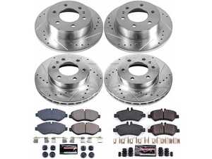 ES#3990120 - K6235 - Power Stop Z23 Evolution Sport Front & Rear Brake Kit (300mm/298mm) - A premium 4-wheel performance upgrade package featuring precision cross-drilled & slotted zinc-plated rotors, low-dust carbon-fiber ceramic pads, and a complete layout of replacement electronic wear sensors. - Power Stop - Mercedes Benz