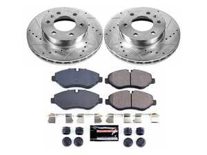 ES#3990121 - K6236 - Power Stop Z23 Evolution Sport Front Brake Kit - A premium front-axle performance upgrade package featuring precision cross-drilled & slotted zinc-plated rotors, low-dust carbon-fiber ceramic road pads, and matching electronic wear sensors. - Power Stop - Mercedes Benz