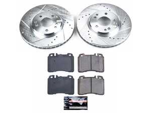 ES#3990128 - K6335 - Power Stop Z23 Evolution Sport Front Brake Kit (300mm) - A premium front-axle performance upgrade package featuring precision cross-drilled & slotted zinc-plated rotors, low-dust carbon-fiber ceramic road pads, and matching electronic wear sensors. - Power Stop - Mercedes Benz