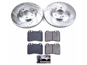 ES#3990129 - K6337 - Power Stop Z23 Evolution Sport Front Brake Kit (300mm) - A premium front-axle performance upgrade package featuring precision cross-drilled & slotted zinc-plated rotors, low-dust carbon-fiber ceramic road pads, and matching electronic wear sensors. - Power Stop - Mercedes Benz