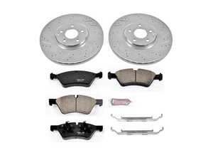 ES#3157596 - K6357 - Power Stop Z23 Evolution Sport Front Brake Kit (330mm) - A premium front-axle performance upgrade package featuring precision cross-drilled & slotted zinc-plated rotors, low-dust carbon-fiber ceramic pads, and a replacement electronic wear sensor. - Power Stop - Mercedes Benz