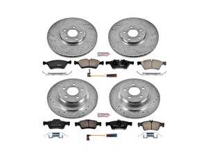 ES#3157597 - K6358 - Power Stop Z23 Evolution Sport Front & Rear Brake Kit (330mm/300mm) - A complete 4-wheel performance upgrade package featuring precision cross-drilled & slotted zinc-plated rotors, low-dust carbon-fiber ceramic pads, and replacement electronic wear sensors. - Power Stop - Mercedes Benz