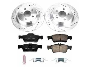 ES#3990148 - K6566 - Power Stop Z23 Evolution Sport Rear Brake Kit - A premium rear-axle performance upgrade package featuring precision cross-drilled & slotted zinc-plated performance rotors, low-dust carbon-fiber ceramic road pads, and an included replacement electronic wear sensor. - Power Stop - Mercedes Benz