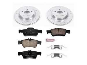 ES#3157680 - K6567 - Power Stop Z23 Evolution Sport Rear Brake Kit (300mm) - A premium rear-axle performance upgrade package featuring precision cross-drilled & slotted zinc-plated rotors, low-dust carbon-fiber ceramic road pads, and a matching electronic wear sensor. - Power Stop - Mercedes Benz