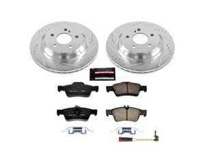 ES#3990150 - K6569 - Power Stop Z23 Evolution Sport Rear Brake Kit (300mm) - A premium rear-axle performance upgrade package featuring precision cross-drilled & slotted zinc-plated rotors, low-dust carbon-fiber ceramic pads, and a replacement electronic wear sensor. - Power Stop - Mercedes Benz