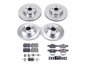 ES#3157690 - K6600 - Power Stop Z23 Evolution Sport Front & Rear Brake Kit (330mm/300mm) - A complete 4-wheel performance upgrade package featuring precision cross-drilled & slotted zinc-plated rotors, low-dust carbon-fiber ceramic pads, and replacement electronic wear sensors. - Power Stop - Mercedes Benz