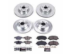 ES#3990168 - K6604 - Power Stop Z23 Evolution Sport Front & Rear Brake Kit (330mm/300mm) - A premium 4-wheel performance upgrade package featuring precision cross-drilled & slotted zinc-plated rotors, low-dust carbon-fiber ceramic pads, and a complete set of replacement electronic wear sensors. - Power Stop - Mercedes Benz