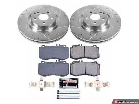 ES#3990169 - K6640 - Power Stop Z23 Evolution Sport Front Brake Kit (344mm) - A premium front-axle performance upgrade package featuring precision cross-drilled & slotted zinc-plated rotors, low-dust carbon-fiber ceramic road pads, and matching electronic wear sensors. - Power Stop - Mercedes Benz
