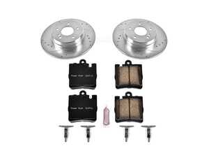 ES#3157696 - K6698 - Power Stop Z23 Evolution Sport Rear Brake Kit (290mm) - A premium rear-axle performance upgrade package featuring precision cross-drilled & slotted zinc-plated rotors, low-dust carbon-fiber ceramic road pads, and a matching electronic wear sensor. - Power Stop - Mercedes Benz
