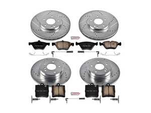 ES#3157697 - K6700 - Power Stop Z23 Evolution Sport Front & Rear Brake Kit (300mm/290mm) - A complete 4-wheel performance upgrade package featuring precision cross-drilled & slotted zinc-plated rotors, low-dust carbon-fiber ceramic pads, and replacement electronic wear sensors. - Power Stop - Mercedes Benz