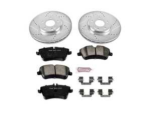 ES#3157699 - K6702 - Power Stop Z23 Evolution Sport Front Brake Kit (300mm) - A premium front-axle performance upgrade package featuring precision cross-drilled & slotted zinc-plated rotors, low-dust carbon-fiber ceramic road pads, and a matching electronic wear sensor. - Power Stop - Mercedes Benz