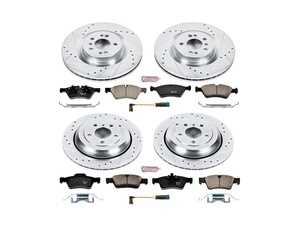 ES#3157702 - K6707 - Power Stop Z23 Evolution Sport Front & Rear Brake Kit (350mm/330mm) - A premium 4-wheel performance upgrade package featuring precision cross-drilled & slotted zinc-plated rotors, low-dust carbon-fiber ceramic pads, and a complete layout of replacement electronic wear sensors. - Power Stop - Mercedes Benz