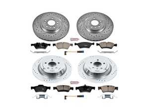 ES#3157705 - K6710 - Power Stop Z23 Evolution Sport Front & Rear Brake Kit (330mm/330mm) - A complete 4-wheel performance upgrade package featuring heavy-duty cross-drilled & slotted zinc-plated rotors, low-dust carbon-fiber ceramic pads, and a replacement set of electronic wear sensors. - Power Stop - Mercedes Benz
