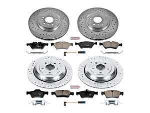ES#3157706 - K6711 - Power Stop Z23 Evolution Sport Front & Rear Brake Kit (330mm/330mm) - A complete 4-wheel performance upgrade package featuring precision cross-drilled & slotted zinc-plated rotors, low-dust carbon-fiber ceramic pads, and a comprehensive replacement set of electronic wear sensors. - Power Stop - Mercedes Benz
