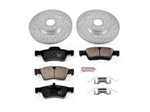 ES#3157707 - K6712 - Power Stop Z23 Evolution Sport Rear Brake Kit (330mm) - A premium rear-axle performance upgrade package featuring precision cross-drilled & slotted zinc-plated rotors, low-dust carbon-fiber ceramic pads, and a replacement electronic wear sensor. - Power Stop - Mercedes Benz