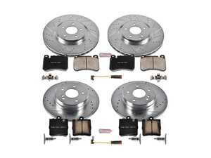 ES#3157709 - K6714 - Power Stop Z23 Evolution Sport Front & Rear Brake Kit (330mm/290mm) - A complete 4-wheel performance upgrade package featuring precision cross-drilled & slotted zinc-plated rotors, low-dust carbon-fiber ceramic pads, and integrated electronic wear sensors. - Power Stop - Mercedes Benz