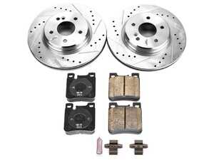 ES#3990193 - K6718 - Power Stop Z23 Evolution Sport Rear Brake Kit (300mm Vented) - A high-performance rear axle upgrade featuring precision cross-drilled & slotted vented rotors, low-dust carbon-fiber ceramic pads, and a replacement electronic wear sensor. - Power Stop - Mercedes Benz