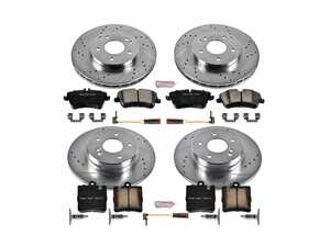 ES#3157714 - K6745 - Power Stop Z23 Evolution Sport Front & Rear Brake Kit (288mm/290mm) - A complete 4-wheel performance upgrade package featuring precision cross-drilled & slotted zinc-plated rotors, low-dust carbon-fiber ceramic pads, and integrated electronic wear sensors. - Power Stop - Mercedes Benz