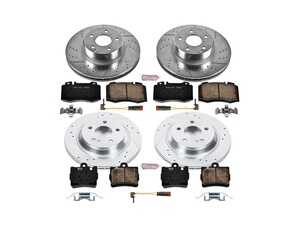 ES#3157715 - K6746 - Power Stop Z23 Evolution Sport Front & Rear Brake Kit (330mm/300mm) - A complete 4-wheel performance upgrade package featuring precision cross-drilled & slotted zinc-plated rotors, low-dust carbon-fiber ceramic pads, and replacement electronic wear sensors. - Power Stop - Mercedes Benz