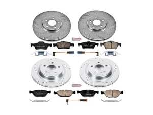 ES#3157716 - K6747 - Power Stop Z23 Evolution Sport Front & Rear Brake Kit (330mm/300mm) - A complete 4-wheel performance upgrade package featuring precision cross-drilled & slotted zinc-plated rotors, low-dust carbon-fiber ceramic pads, and a comprehensive set of replacement electronic wear sensors. - Power Stop - Mercedes Benz