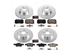 ES#3990202 - K6751 - Power Stop Z23 Evolution Sport Front & Rear Brake Kit (330mm/300mm) - A complete 4-wheel performance upgrade package featuring precision cross-drilled & slotted zinc-plated rotors, low-dust carbon-fiber ceramic pads, and a matching layout of replacement electronic wear sensors. - Power Stop - Mercedes Benz
