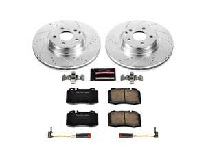 ES#3990203 - K6752 - Power Stop Z23 Evolution Sport Front Brake Kit (330mm) - A high-performance front axle upgrade featuring precision cross-drilled & slotted vented rotors, low-dust carbon-fiber ceramic pads, and a replacement electronic wear sensor. - Power Stop - Mercedes Benz