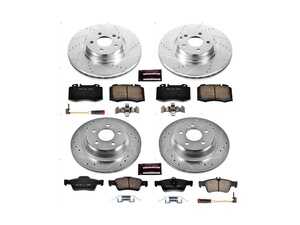 ES#3990205 - K6753 - Power Stop Z23 Evolution Sport Front & Rear Brake Kit (330mm/300mm) - A premium 4-wheel performance upgrade package featuring precision cross-drilled & slotted zinc-plated rotors, low-dust carbon-fiber ceramic pads, and replacement electronic wear sensors. - Power Stop - Mercedes Benz