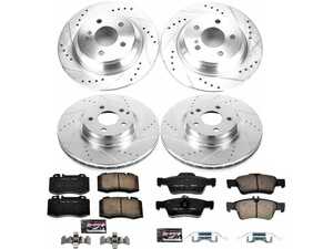 ES#3990206 - K6754 - Power Stop Z23 Evolution Sport Front & Rear Brake Kit (330mm/300mm) - A premium 4-wheel performance upgrade package featuring precision cross-drilled & slotted zinc-plated rotors, low-dust carbon-fiber ceramic pads, and integrated electronic wear sensors. - Power Stop - Mercedes Benz