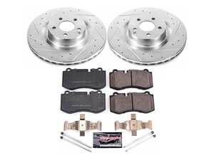 ES#3990207 - K6755 - Power Stop Z23 Evolution Sport Front Brake Kit (350mm) - A premium front-axle performance upgrade package featuring precision cross-drilled & slotted zinc-plated rotors, low-dust carbon-fiber ceramic road pads, and a replacement electronic wear sensor. - Power Stop - Mercedes Benz