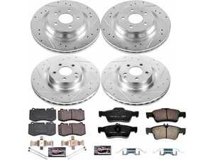 ES#3990208 - K6756 - Power Stop Z23 Evolution Sport Front & Rear Brake Kit (350mm/320mm) - A premium 4-wheel performance upgrade package featuring precision cross-drilled & slotted zinc-plated rotors, low-dust carbon-fiber ceramic pads, and a replacement set of electronic wear sensors. - Power Stop - Mercedes Benz