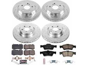 ES#3990209 - K6757 - Power Stop Z23 Evolution Sport Front & Rear Brake Kit (350mm/300mm) - A premium 4-wheel performance upgrade package featuring precision cross-drilled & slotted zinc-plated rotors, low-dust carbon-fiber ceramic pads, and replacement electronic wear sensors. - Power Stop - Mercedes Benz