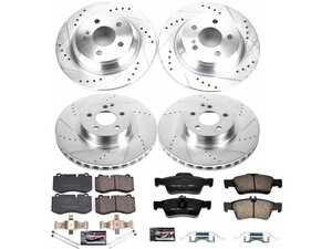 ES#3990210 - K6758 - Power Stop Z23 Evolution Sport Front & Rear Brake Kit (335mm/300mm) - A premium 4-wheel performance upgrade package featuring precision cross-drilled & slotted zinc-plated rotors, low-dust carbon-fiber ceramic pads, and a complete layout of replacement electronic wear sensors. - Power Stop - Mercedes Benz