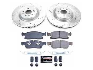 ES#3990219 - K6883 - Power Stop Z23 Evolution Sport Front Brake Kit (350mm) - A premium front-axle performance upgrade package featuring precision cross-drilled & slotted zinc-plated rotors, low-dust carbon-fiber ceramic road pads, and a replacement electronic wear sensor. - Power Stop - Mercedes Benz