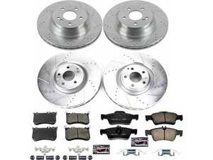 ES#3990220 - K6885 - Power Stop Z23 Evolution Sport Front & Rear Brake Kit (360mm/320mm) - A premium 4-wheel performance upgrade package featuring precision cross-drilled & slotted zinc-plated rotors, low-dust carbon-fiber ceramic pads, and a complete matching layout of replacement electronic wear sensors. - Power Stop - Mercedes Benz