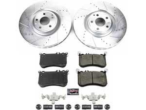 ES#3990221 - K6886 - Power Stop Z23 Evolution Sport Front Brake Kit (360mm) - A premium front-axle performance upgrade package featuring precision cross-drilled & slotted zinc-plated rotors, low-dust carbon-fiber ceramic road pads, and a replacement electronic wear sensor. - Power Stop - Mercedes Benz