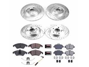 ES#3990223 - K6891 - Power Stop Z23 Evolution Sport Front & Rear Brake Kit (344mm/300mm) - A high-performance complete 4-wheel upgrade featuring precision cross-drilled & slotted performance rotors, low-dust carbon-fiber ceramic pads, and replacement electronic wear sensors. - Power Stop - Mercedes Benz
