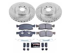 ES#3990228 - K6897 - Power Stop Z23 Evolution Sport Front Brake Kit (330mm) - A premium front-axle performance upgrade package featuring precision cross-drilled & slotted zinc-plated rotors, low-dust carbon-fiber ceramic road pads, and a matching electronic wear sensor. - Power Stop - Mercedes Benz
