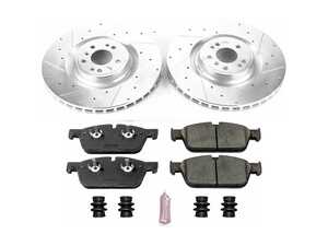ES#3990230 - K6900 - Power Stop Z23 Evolution Sport Front Brake Kit (375mm) - A premium front-axle performance upgrade package featuring precision cross-drilled & slotted zinc-plated rotors, low-dust carbon-fiber ceramic pads, and a replacement electronic wear sensor. - Power Stop - Mercedes Benz