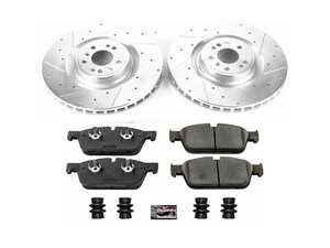 ES#3990231 - K6901 - Power Stop Z23 Evolution Sport Front Brake Kit (375mm) - A premium front-axle performance upgrade package featuring precision cross-drilled & slotted zinc-plated rotors, low-dust carbon-fiber ceramic pads, and a replacement electronic wear sensor. - Power Stop - Mercedes Benz